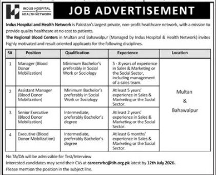 Indus Hospittal And Health Network Multan Jobs 2026 — original advertisement