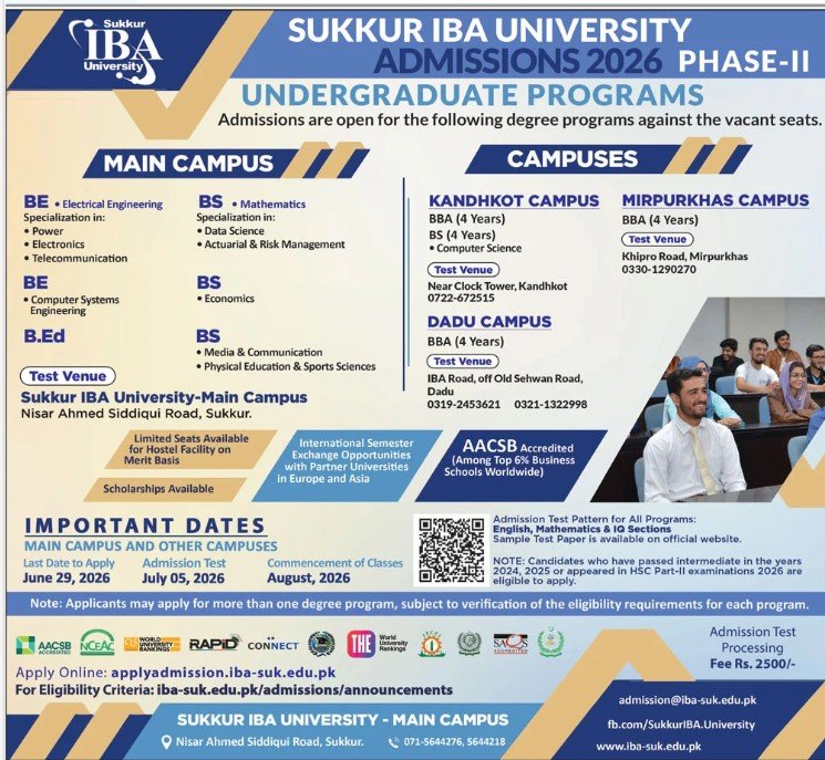 Admission Open in Sukkur IBA University 2026 — original advertisement