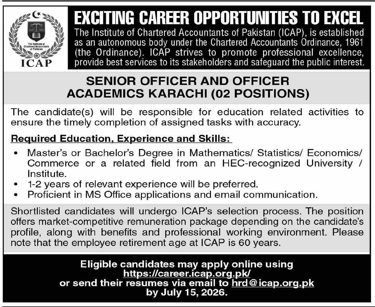 Institute Of Chartered Accountants Of Pakistan ICAP Jobs — original advertisement