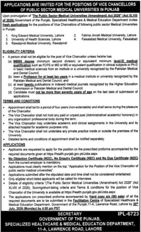 Specialized Healthcare & Medical Education Department Job — original advertisement