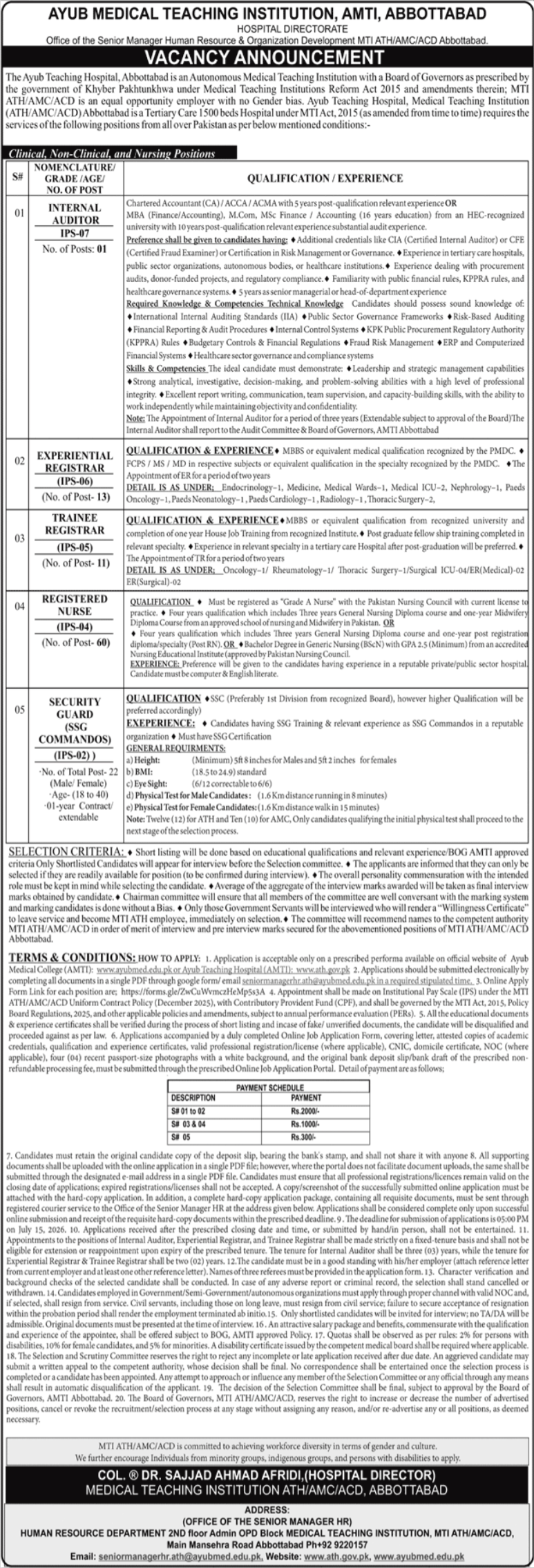 Ayub Teaching Hospital ATH Abbottabad Jobs 2026 — original advertisement