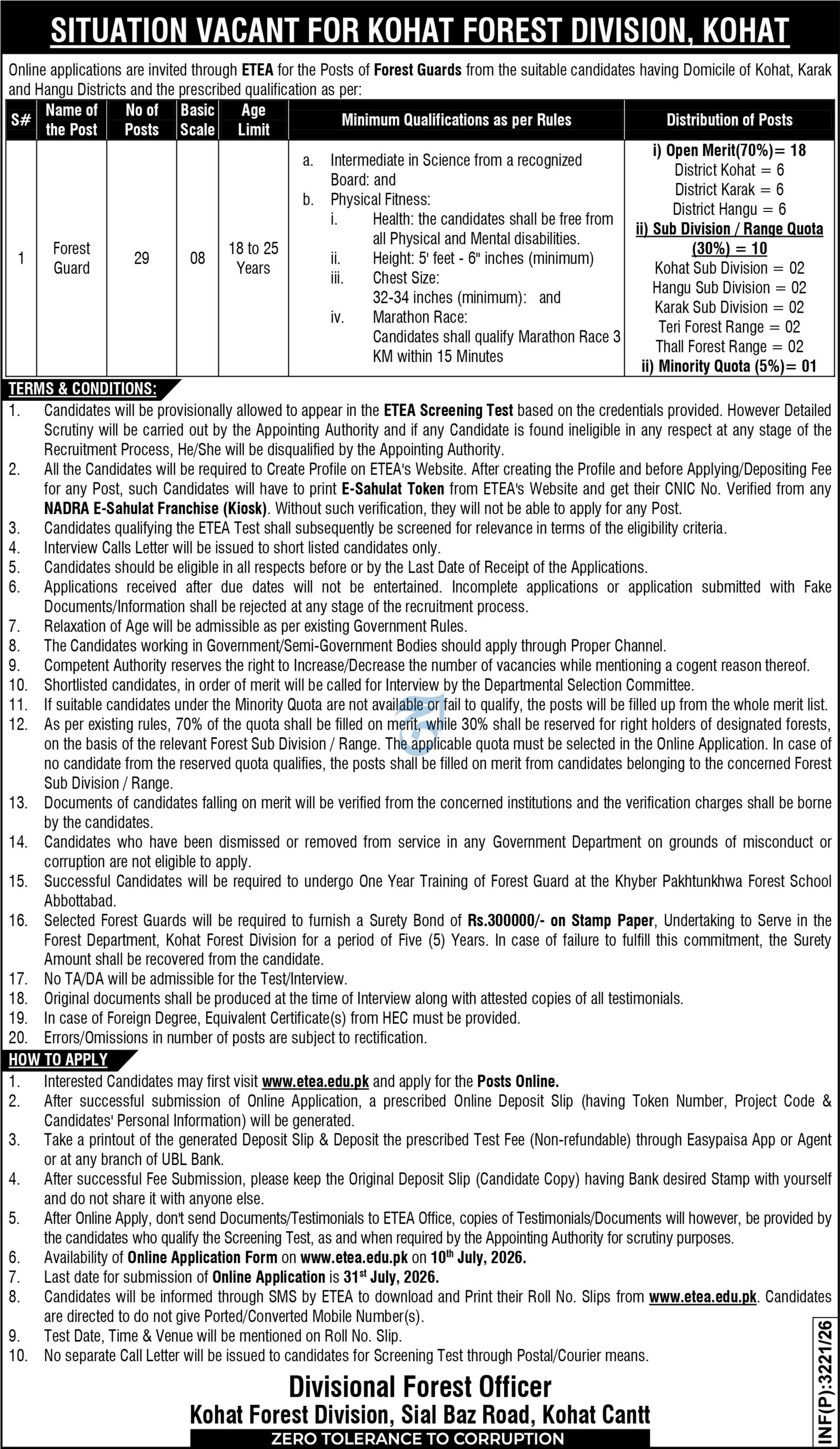 Forest Division Kohat Cantt Job 2026 — original advertisement