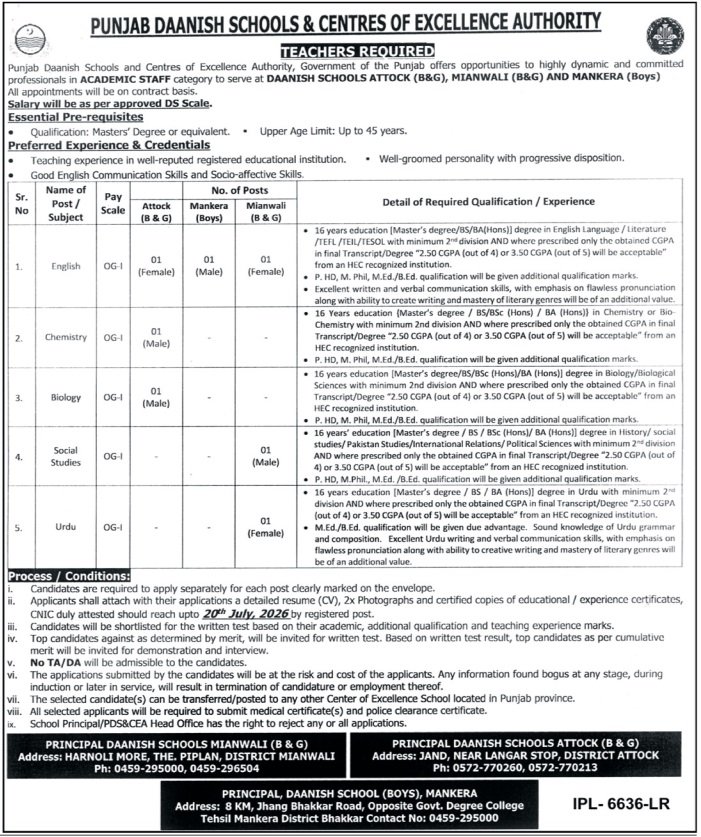 Punjab Daanish Schools Attock Jobs 2026 — original advertisement