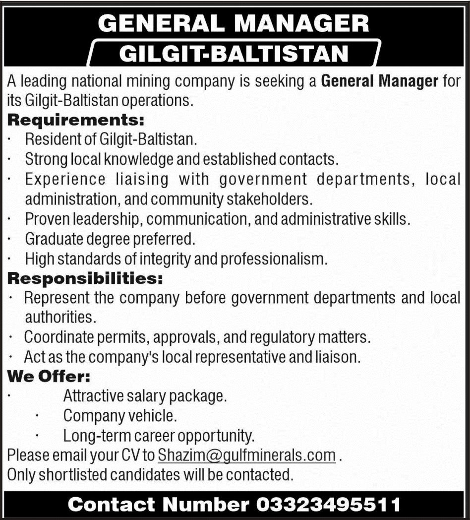 Mining Company Gilgit Jobs 2026 — original advertisement