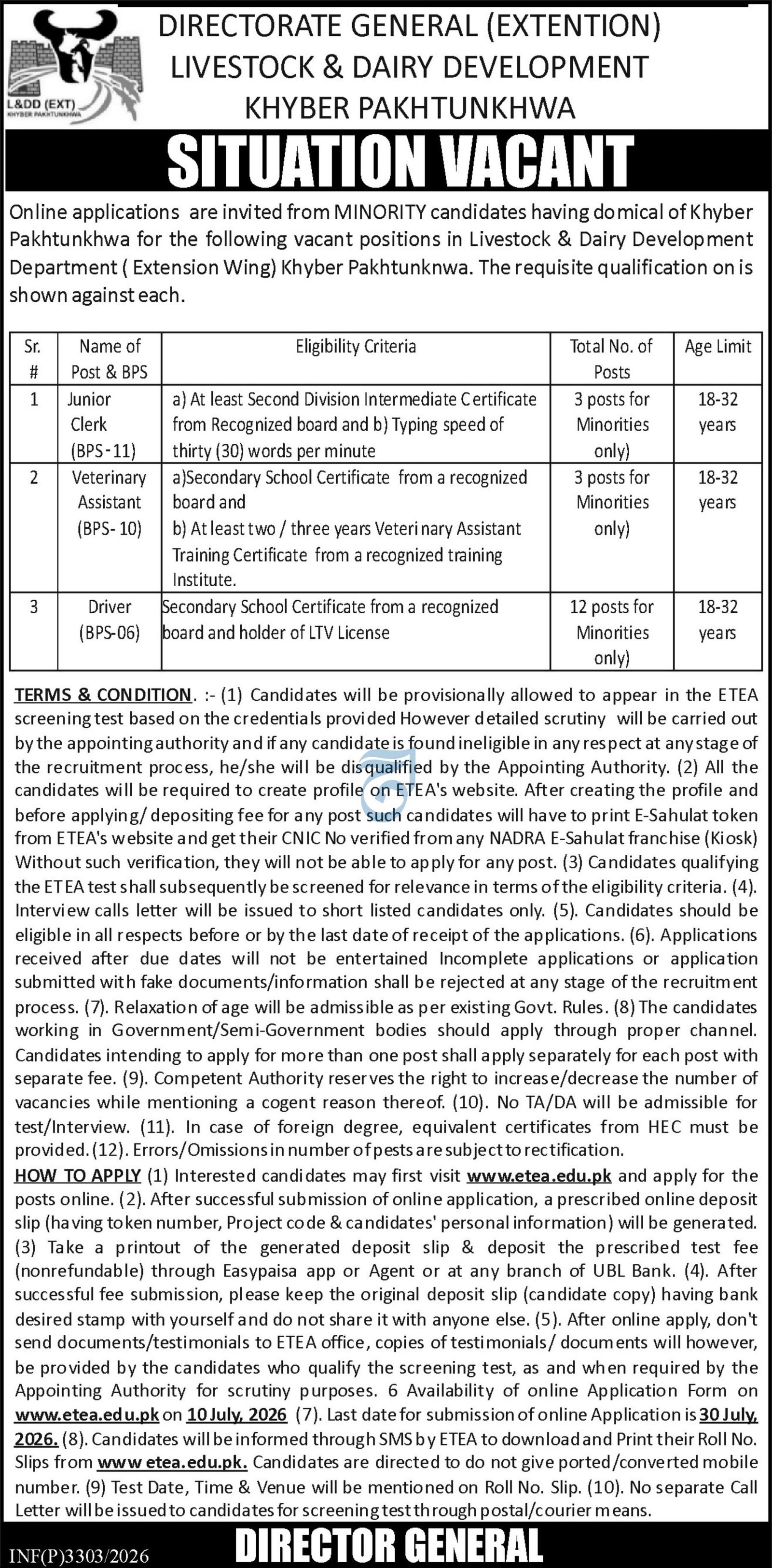 Livestock & Dairy Development Department Extension Wing Jobs — original advertisement