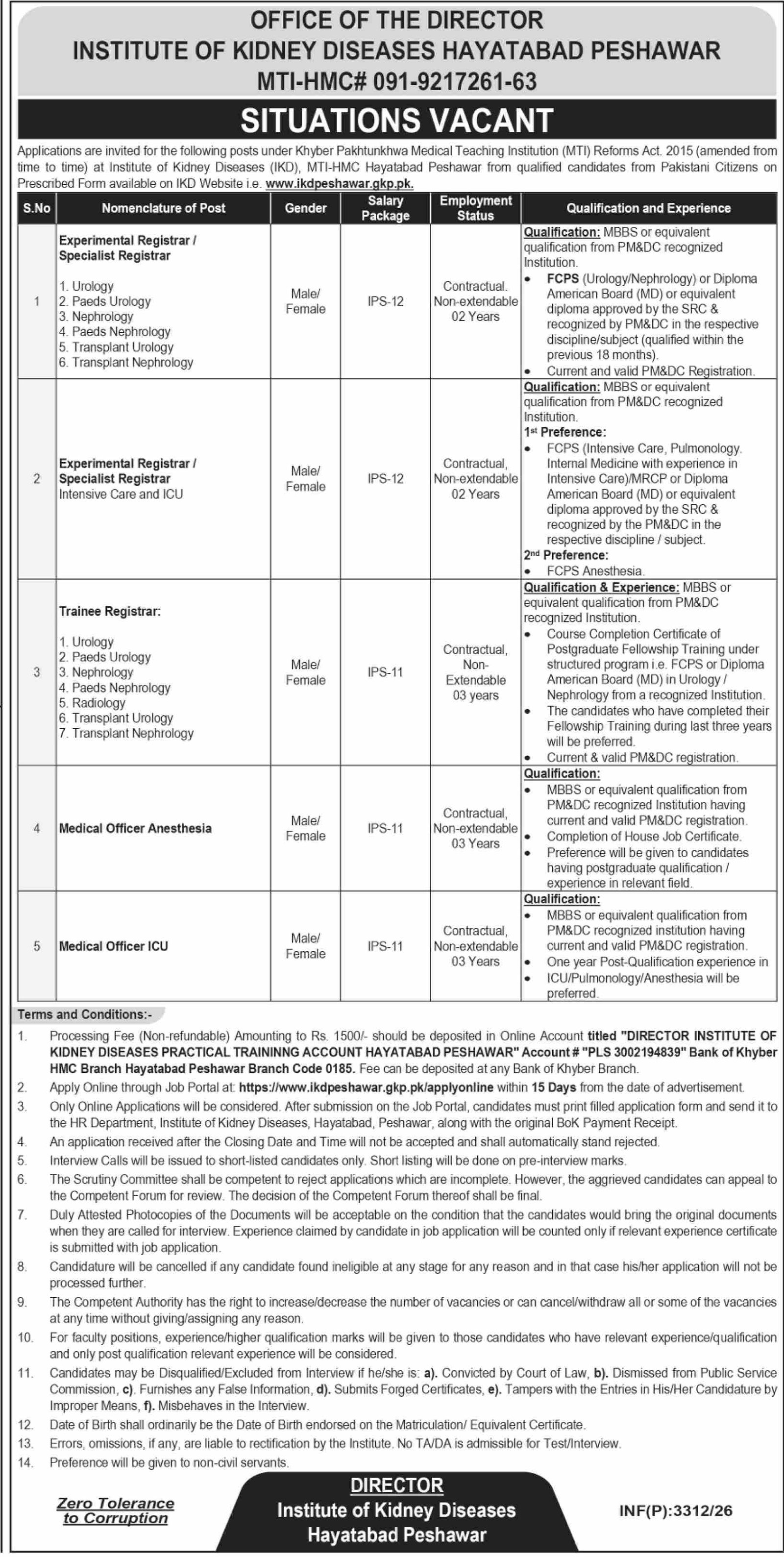 Institute Of Kidney Diseases Peshawar Jobs 2026 — original advertisement