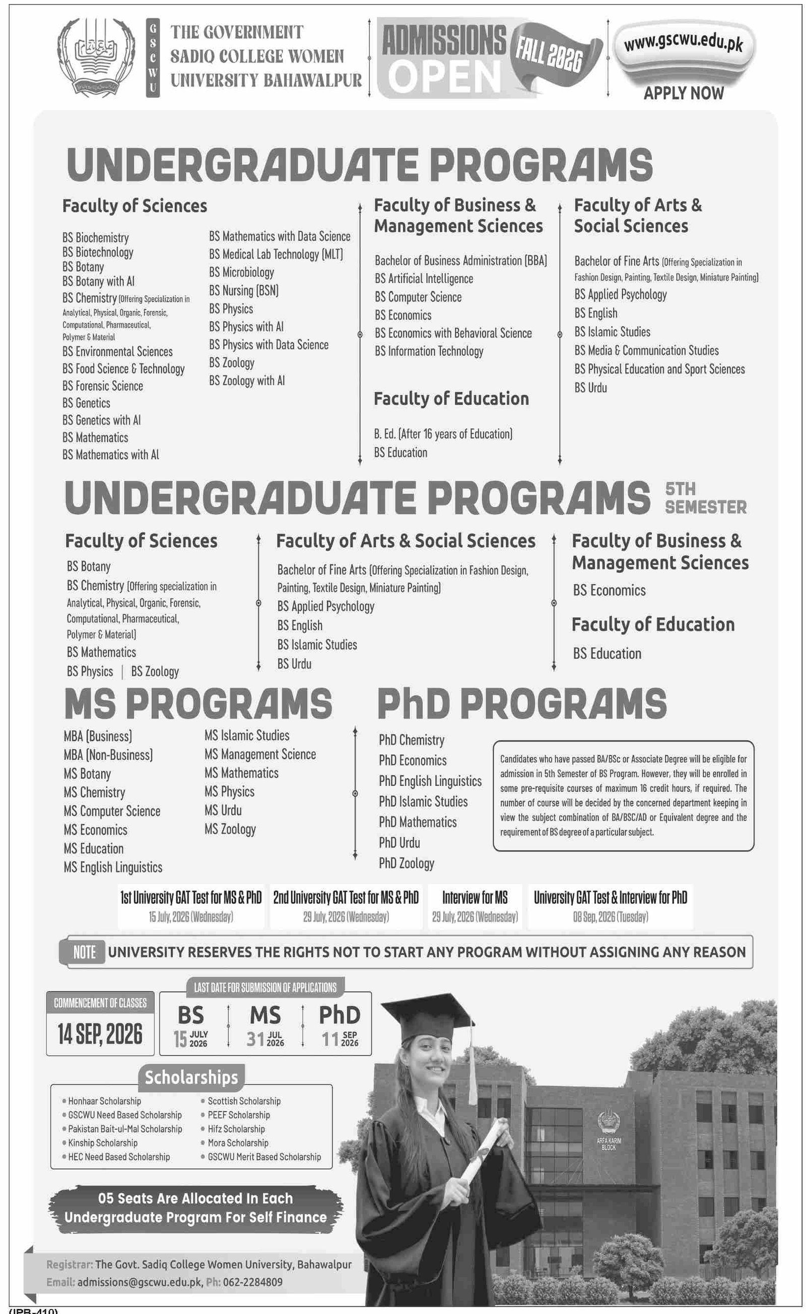 Admission Open in Government Sadiq College Women University — original advertisement