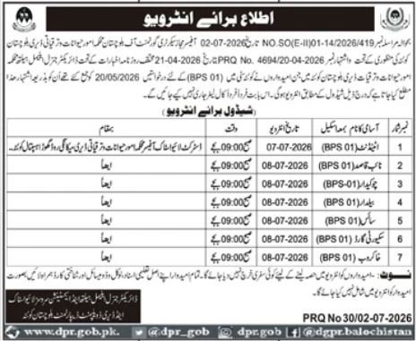 Livestock & Dairy Development Department Quetta Job Intervie — original advertisement