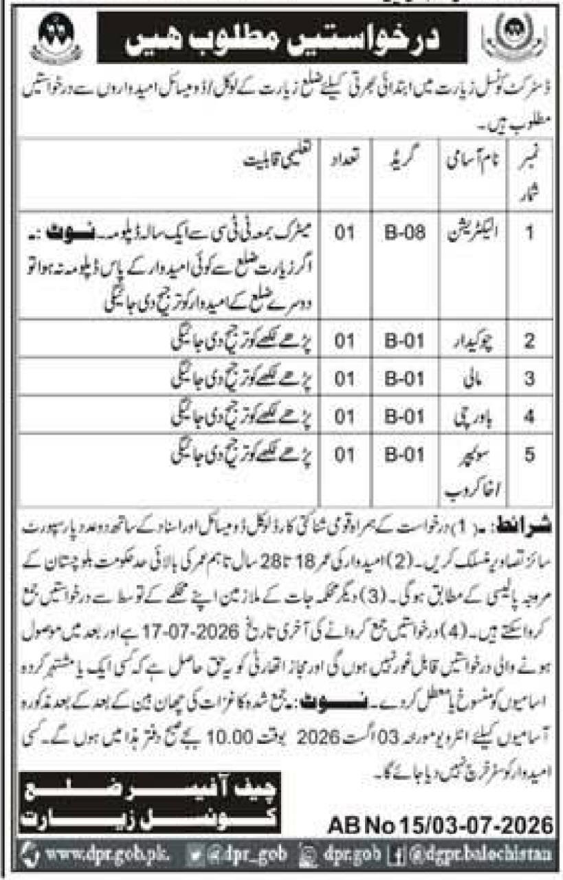 District council Ziarat Balochistan Jobs 2026 — original advertisement
