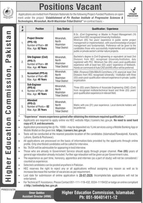 Higher Education Commission HEC Jobs 2026 — original advertisement