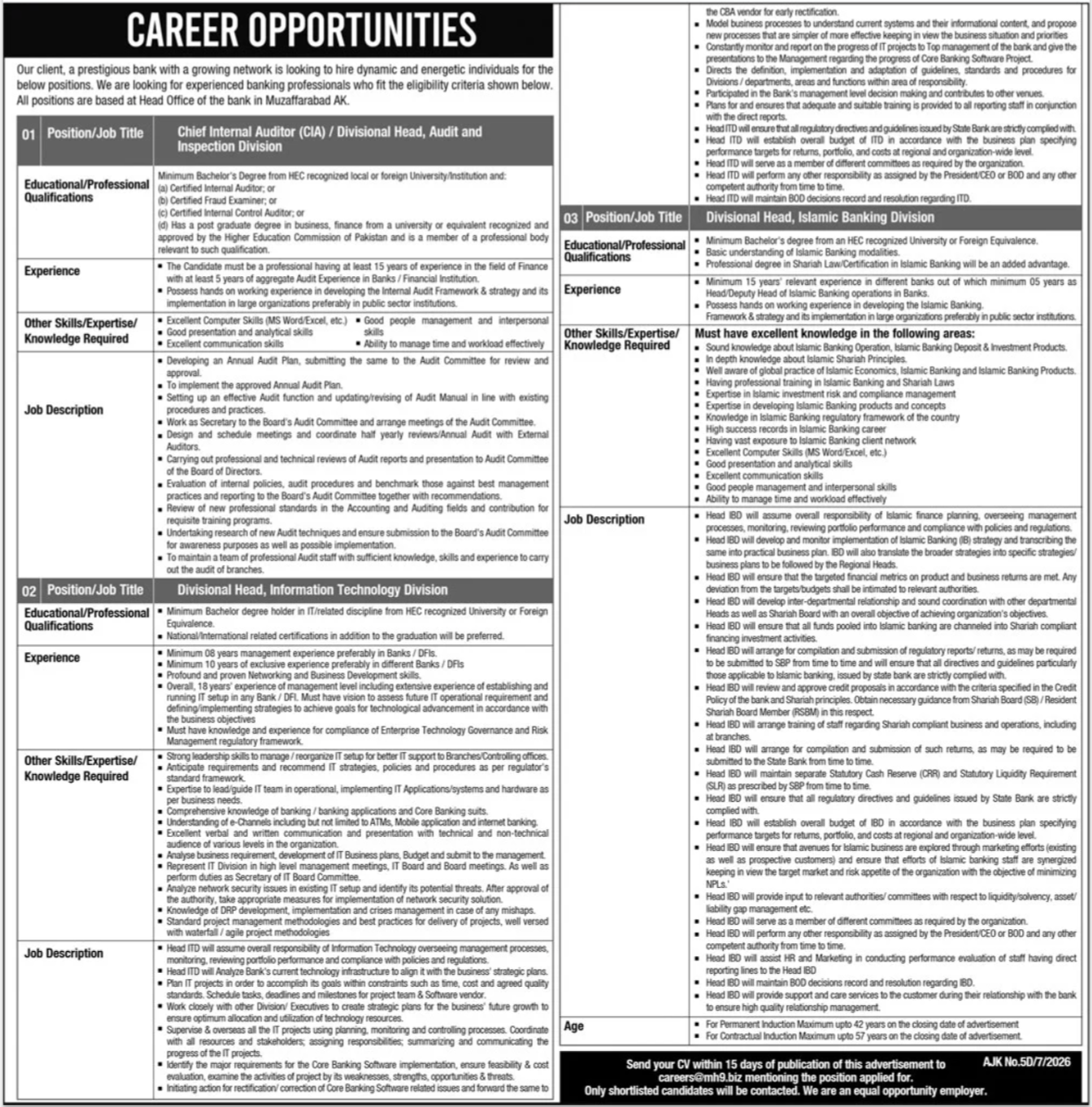 Private Bank Muzaffarabad Jobs Notice 2026 — original advertisement