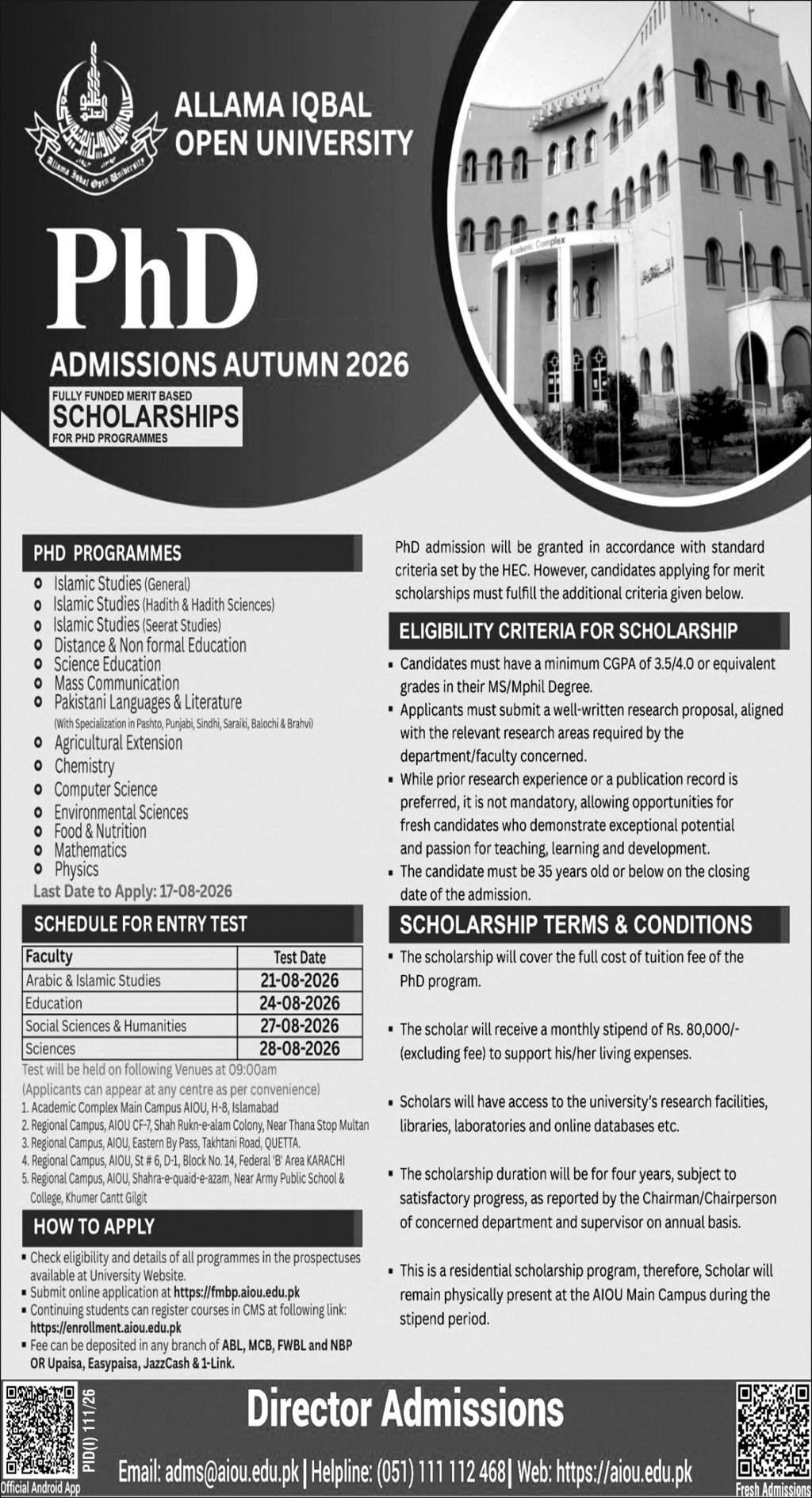 Admission Open in Allama Iqbal Open University — original advertisement