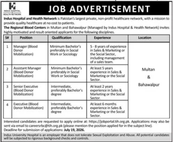 Indus Hospital And Health Network Jobs 2026 — original advertisement