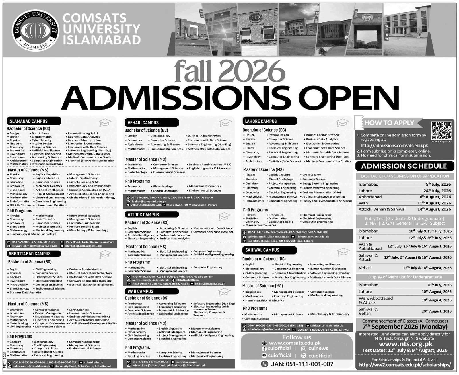 Admission Open in Comsats University Islamabad 2026 — original advertisement