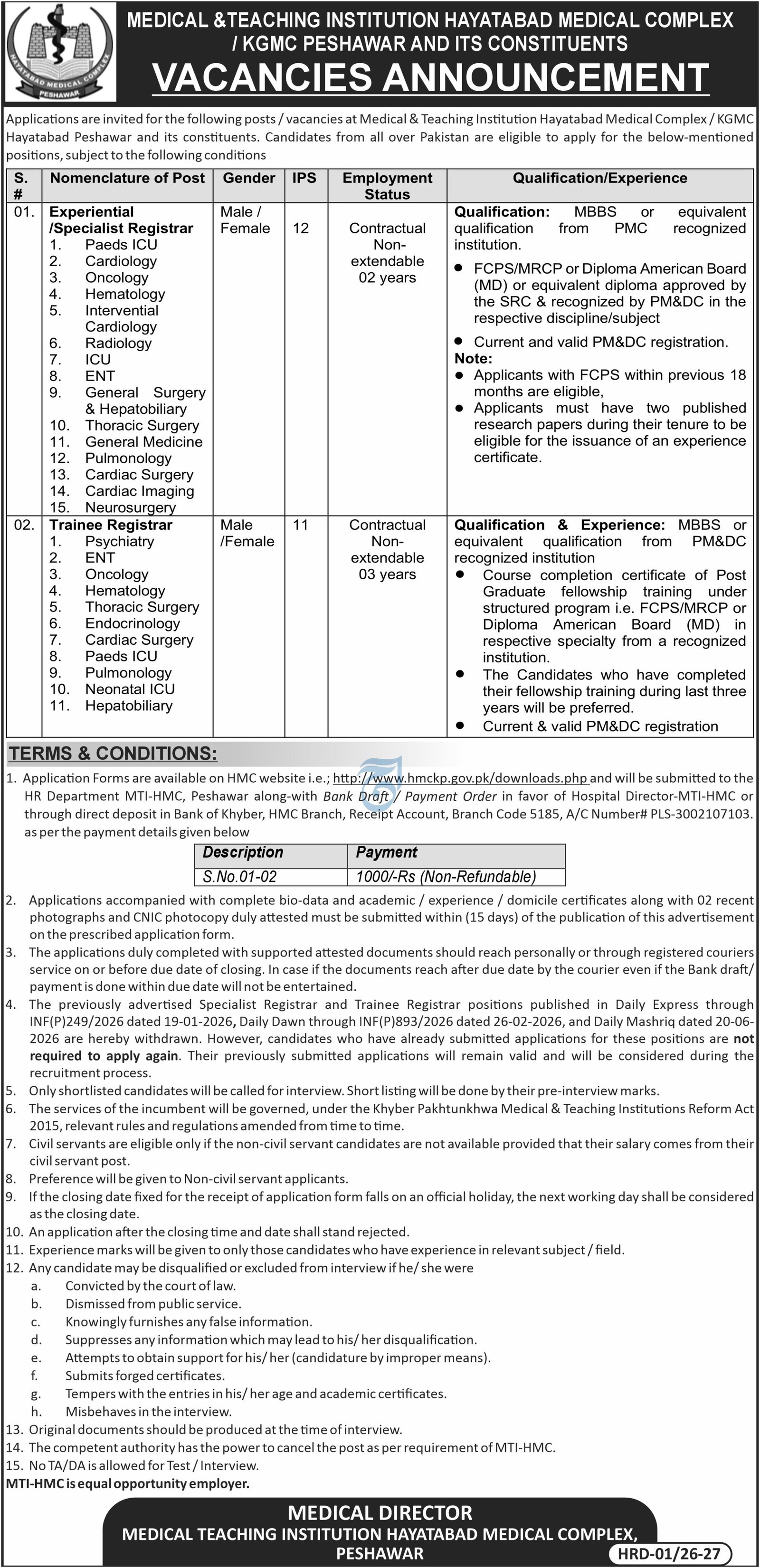 Medical Teaching Institution MTI Peshawar Jobs 2026 — original advertisement