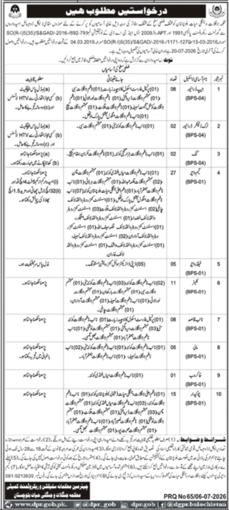 Forest & Wildlife Department Quetta Jobs 2026 — original advertisement