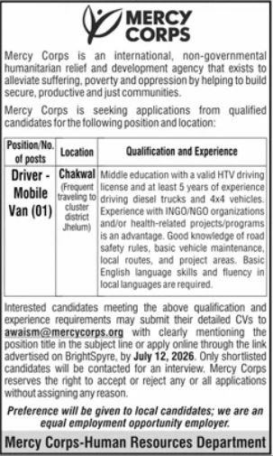 Mercy Corps Pakistan Chakwal Job 2026 — original advertisement