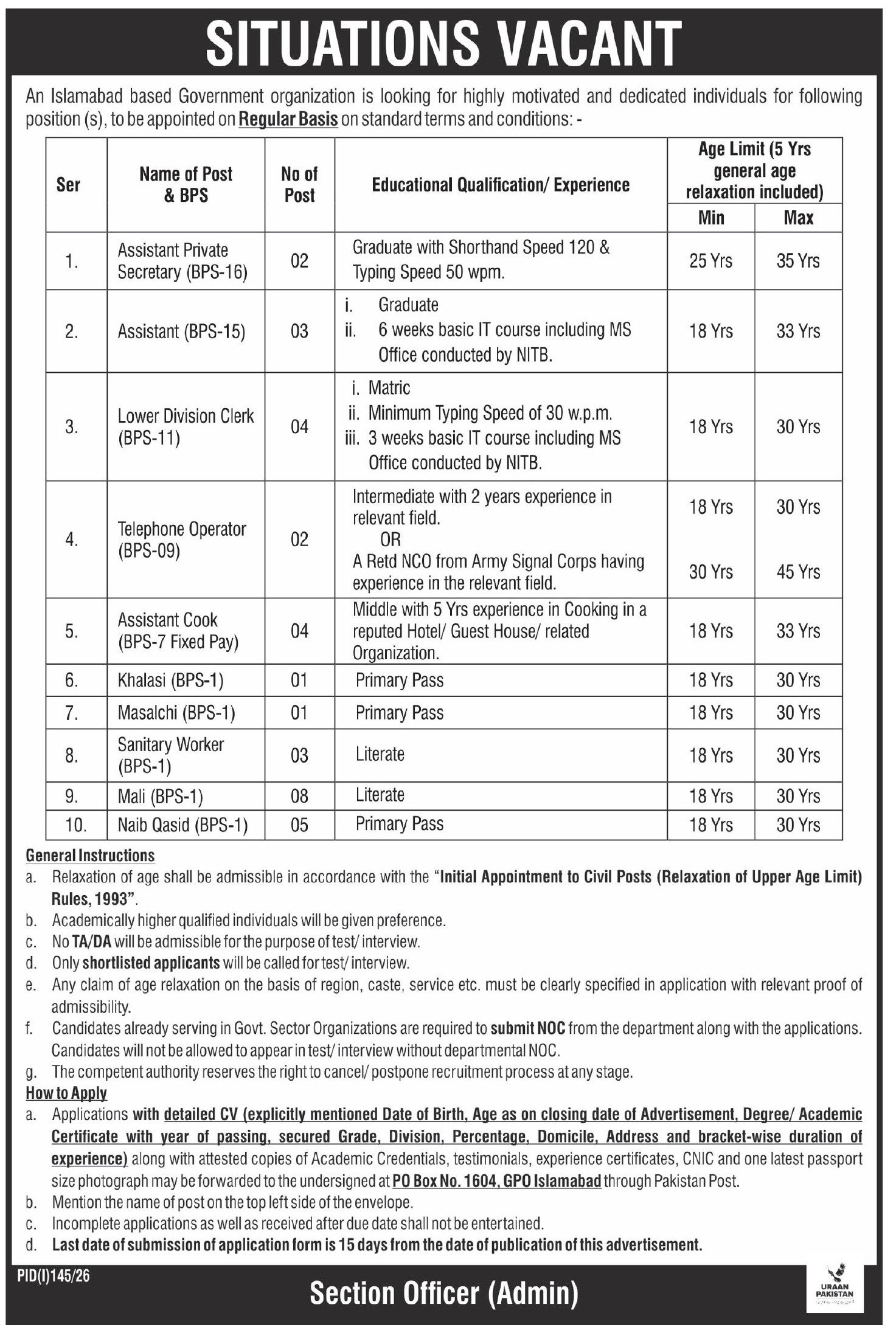 Government Organization Islamabad Jobs 2026 — original advertisement