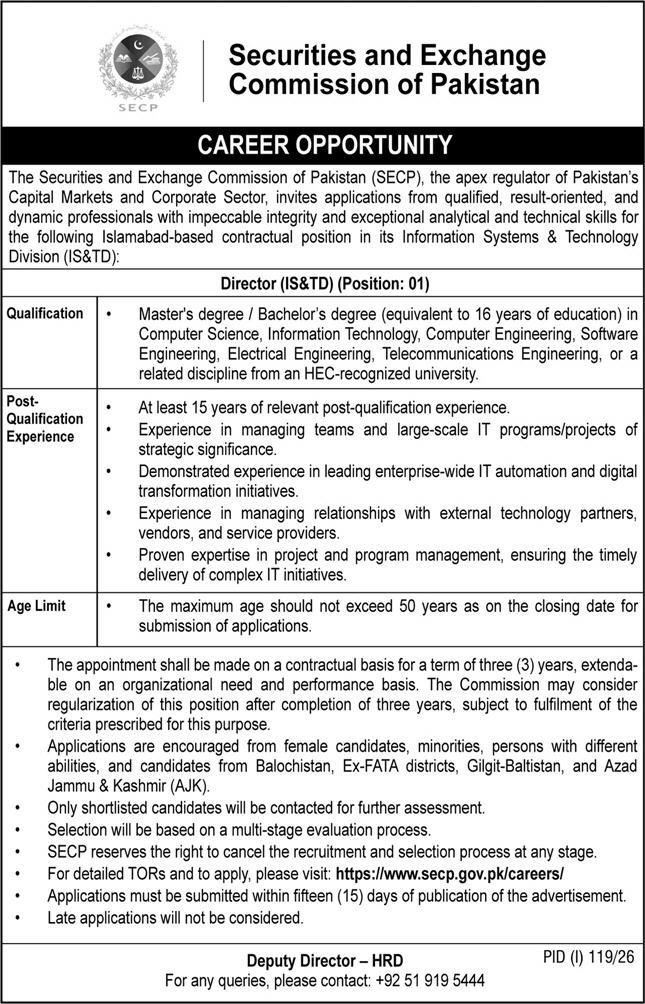 Securities & Exchange Commission Of Pakistan SECP Jobs 2026 — original advertisement