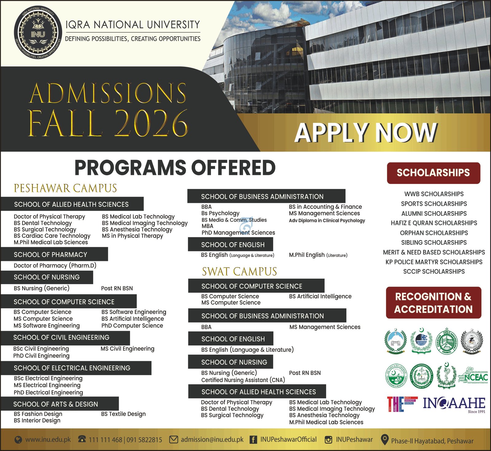 admission Open in Iqra University Peshawar Campus — original advertisement
