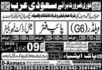 6G Welder & Duct Fabricator Jobs 2026 In Saudi Arabia — original advertisement