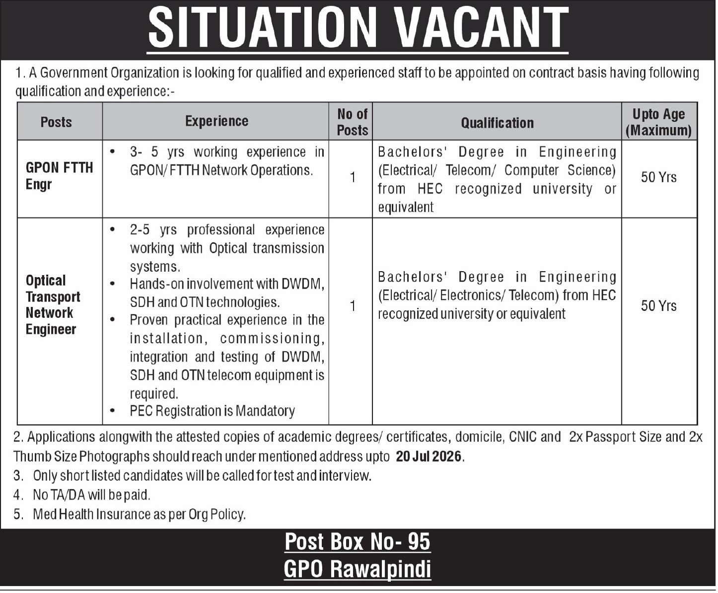 Public Sector Organization Rawalpindi Jobs 2026 — original advertisement