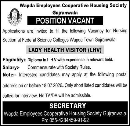 Federal Science College Wapda Town Gujranwala Jobs 2026 — original advertisement