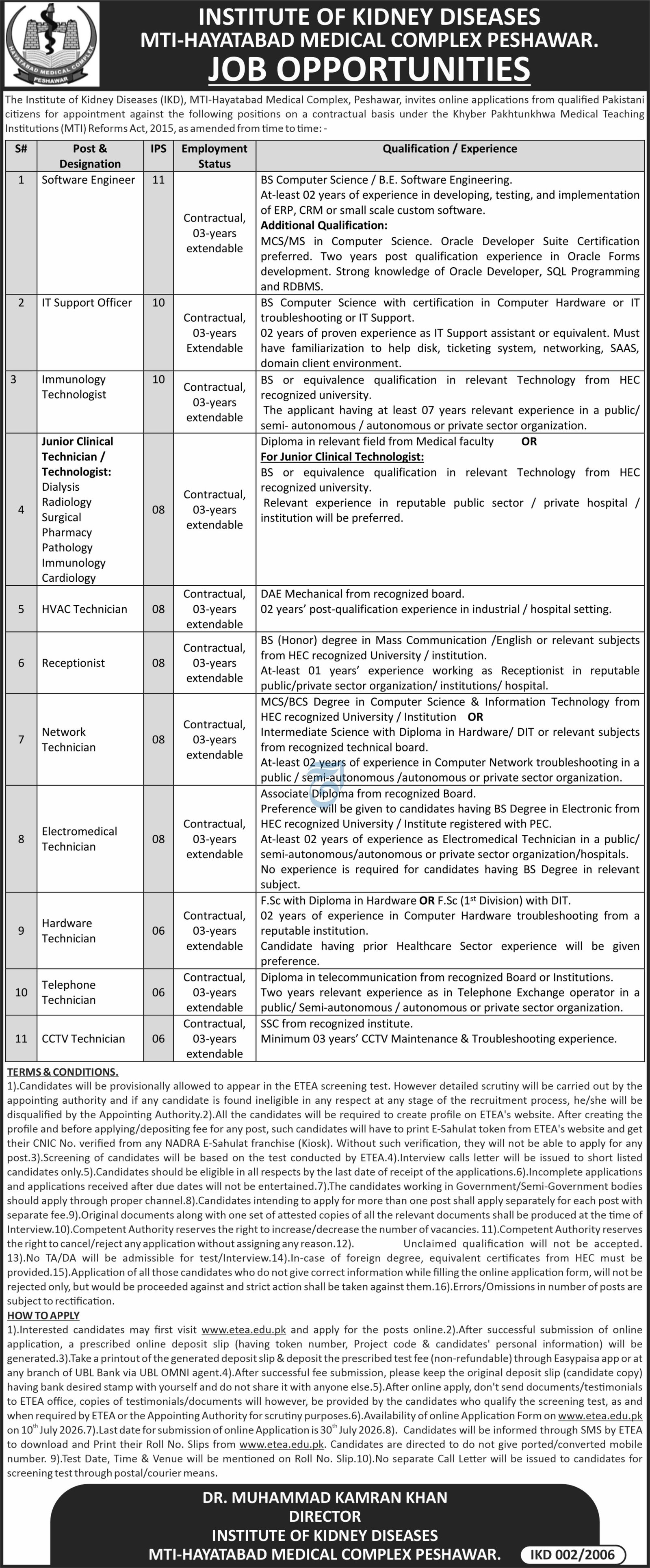 The Institute of Kidney Diseases (IKD Jobs 2026 — original advertisement