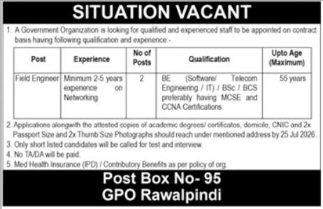 Government Organization Rawalpindi Job 2026 — original advertisement