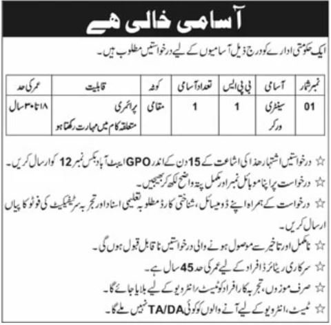 Government Organization Abbottabad Job 2026 — original advertisement