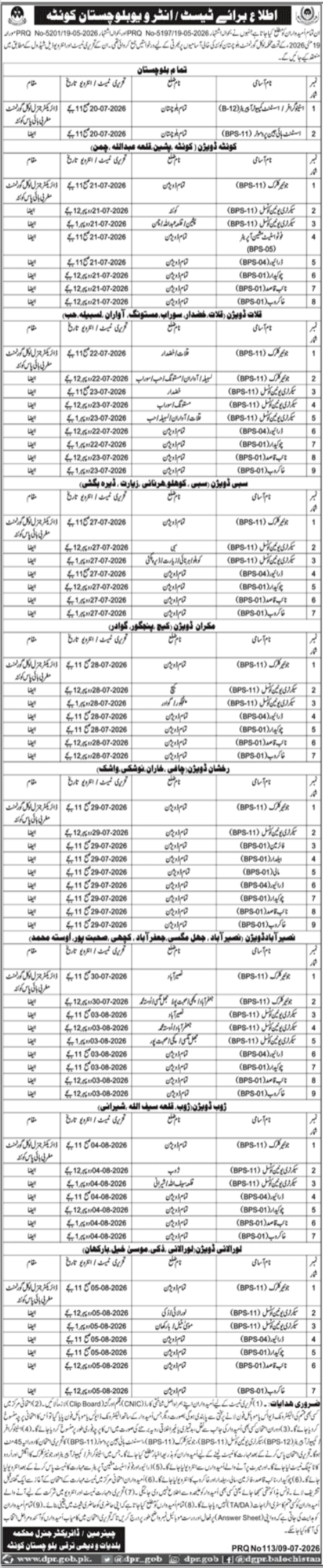 Local Government Department Quetta Jobs Interview 2026 — original advertisement