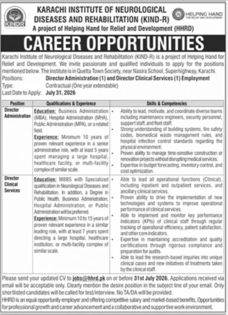 Helping Hand For Relief And Development Karachi Jobs Notice — original advertisement
