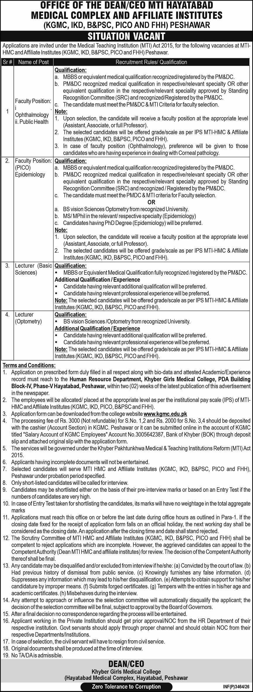Hayatabad Medical Complex & Affiliate Institute Jobs 2026 — original advertisement