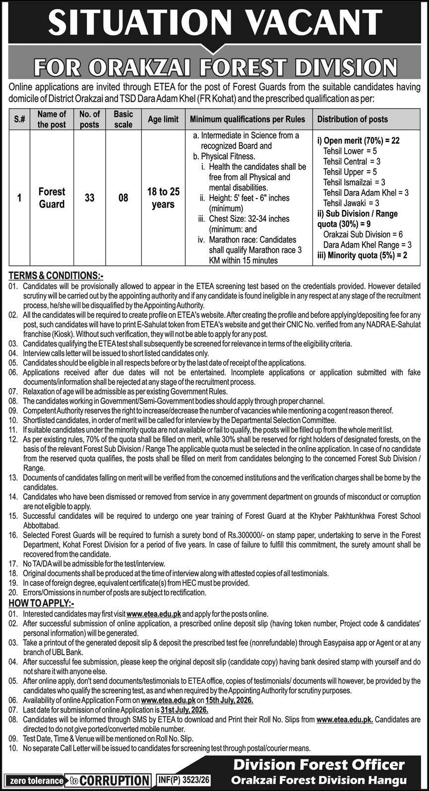 Forest Division Hangu Jobs 2026 — original advertisement