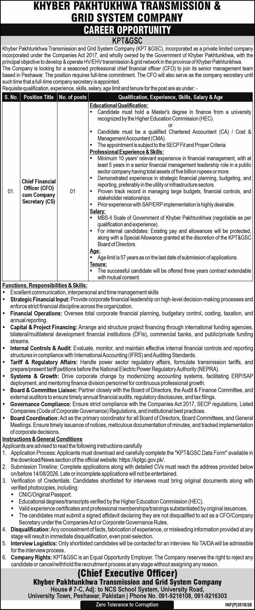 KPT&GSC Transmission & Grid System Company Jobs 2026 — original advertisement