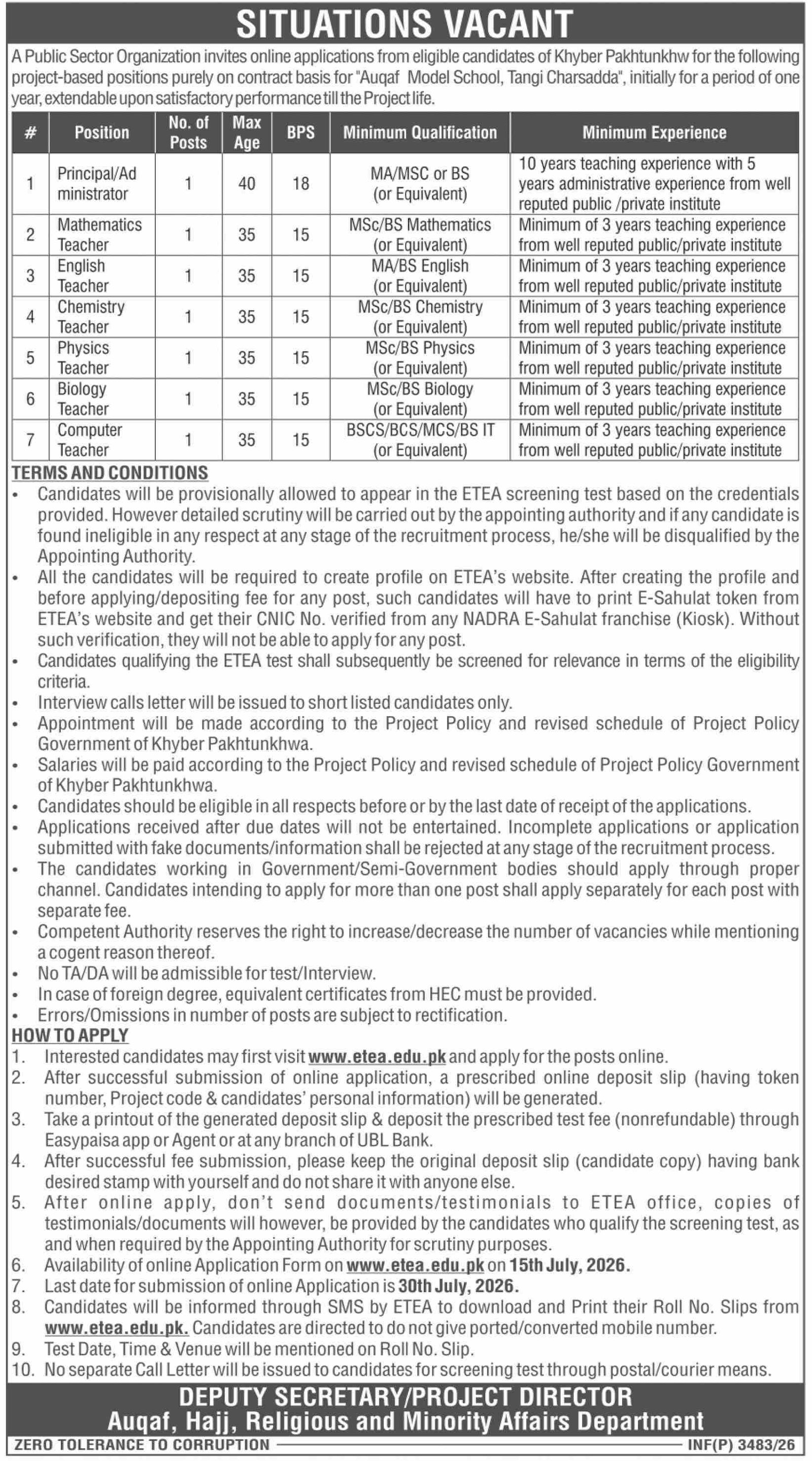 Public Sector Organization Charsada Jobs 2026 — original advertisement