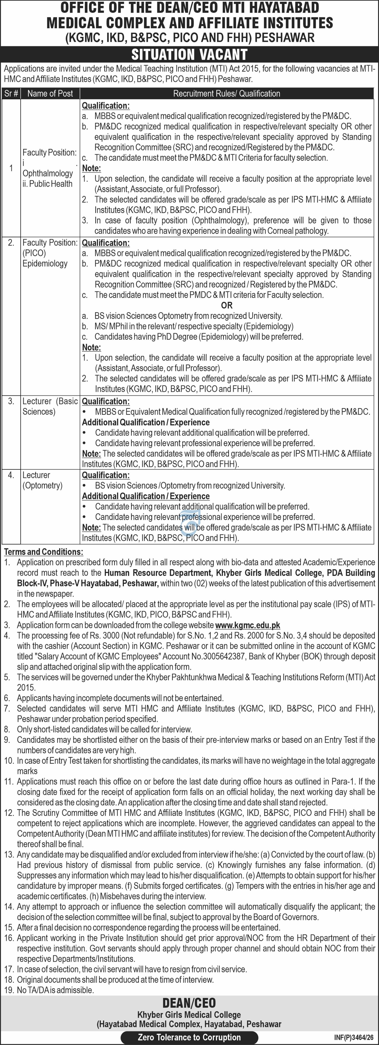 Hayatabad Medical Complex HMC Jobs 2026 — original advertisement