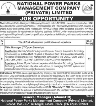National Power Parks Management Company Jobs 2026 — original advertisement