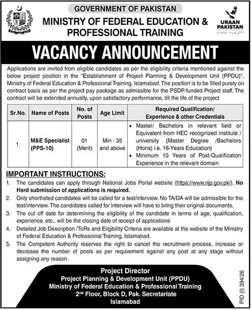 M/O Federal Education & Professional Training Job — original advertisement