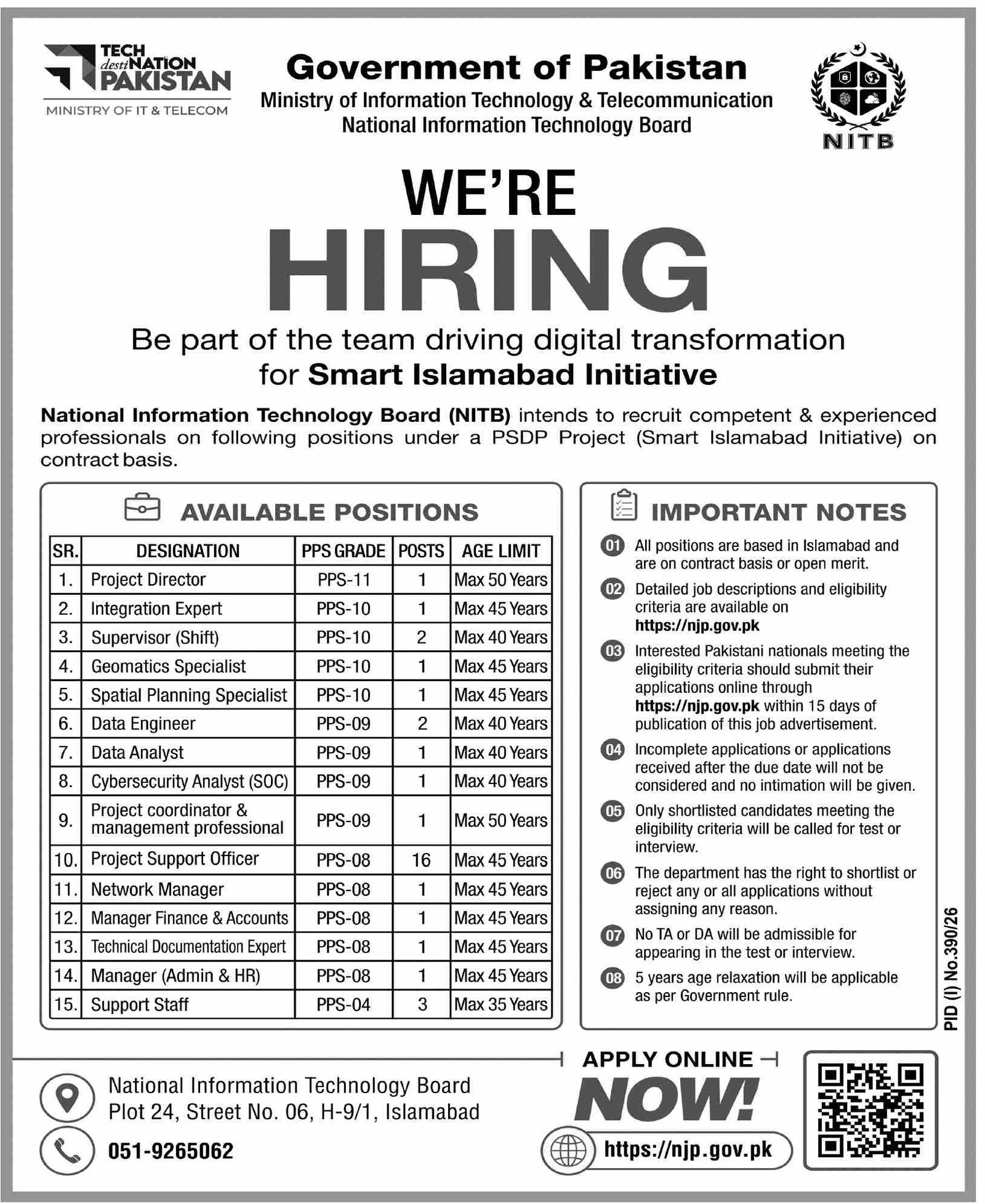 Ministry Of IT & Telecommunication MOIT Islamabad Jobs 2026 — original advertisement