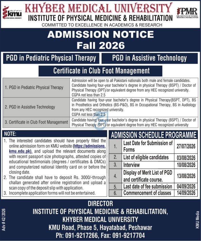 Admission Open in Khyber Medical University 2026 — original advertisement