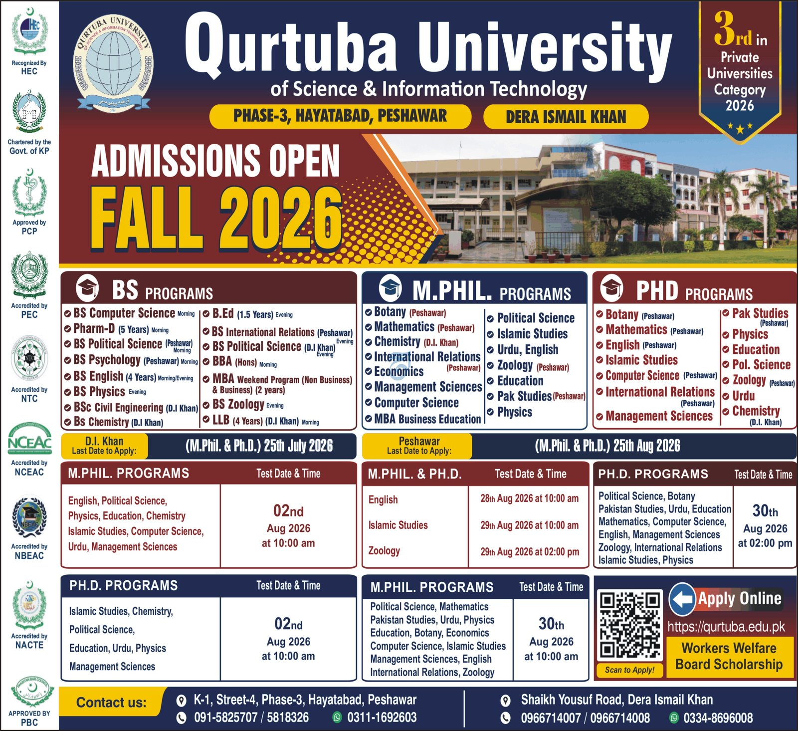 Admission Open in Qutuba University Peshawar 2026 — original advertisement