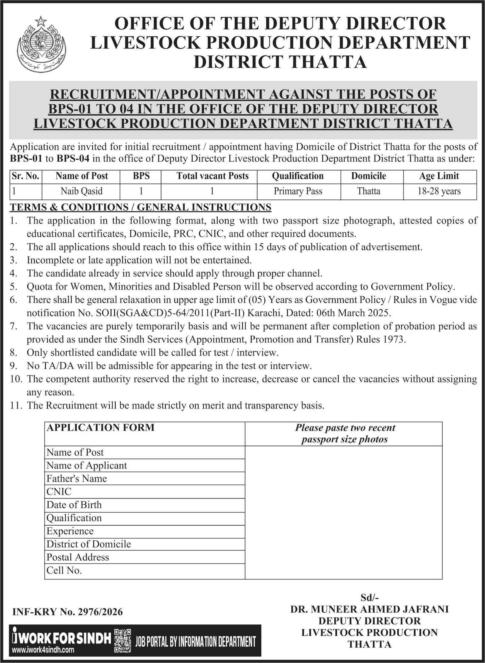 Livestock Production Department Thatta Jobs 2026 — original advertisement