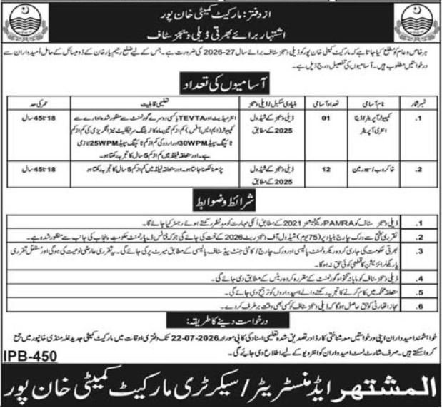 Market Committee Khanpur Jobs 2026 — original advertisement