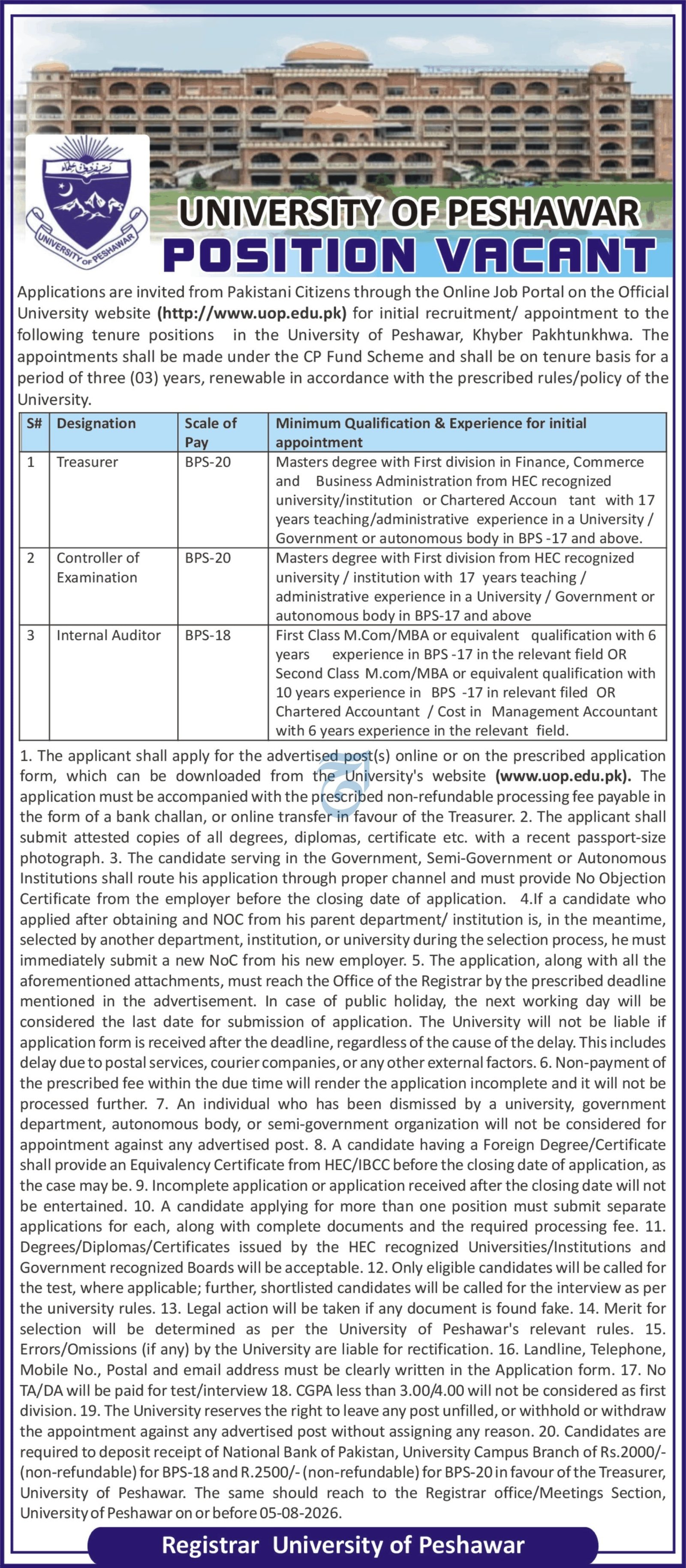 University of Peshawar Jobs 2026 — original advertisement