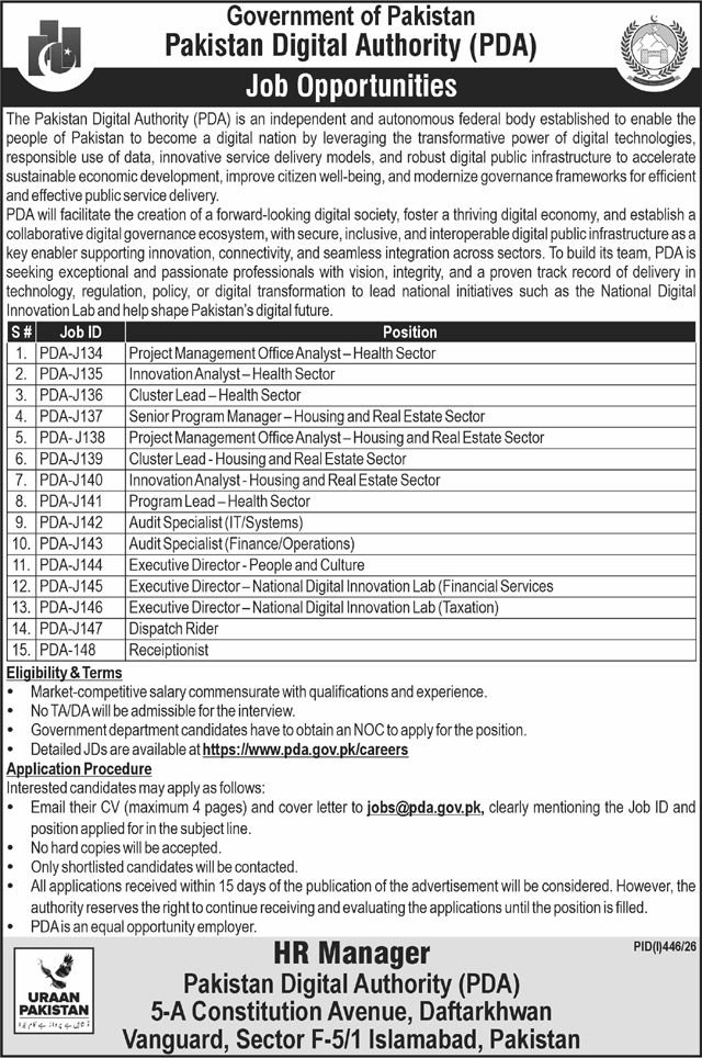 Pakistan Digital Authority PDA Islamabad Jobs 2026 — original advertisement