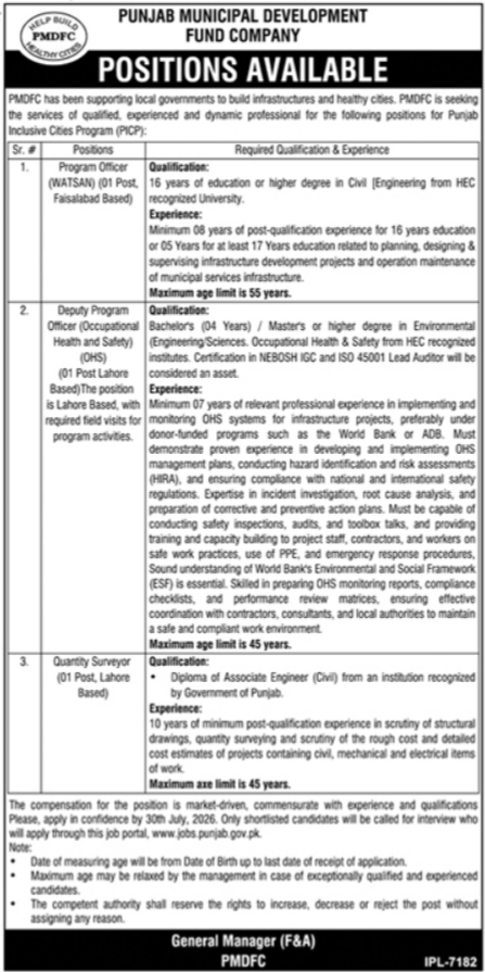 Punjab Municipal Development Fund Company PMDFC Jobs 2026 — original advertisement