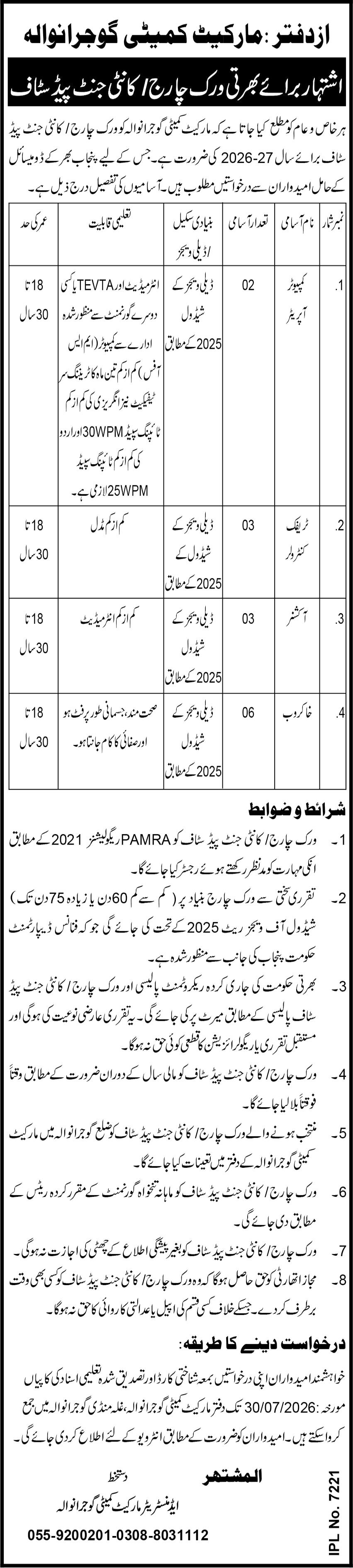 Market Committee Gujranwala Jobs 2026 — original advertisement