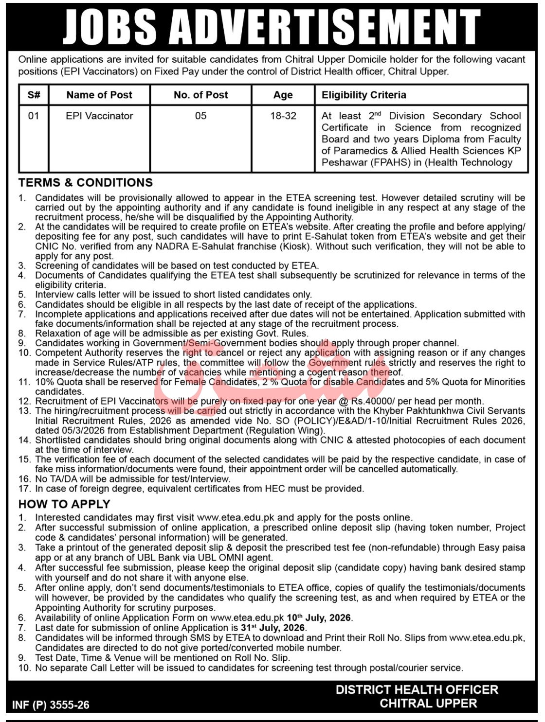 District Health Officer Upper Chitral Job 2026 — original advertisement