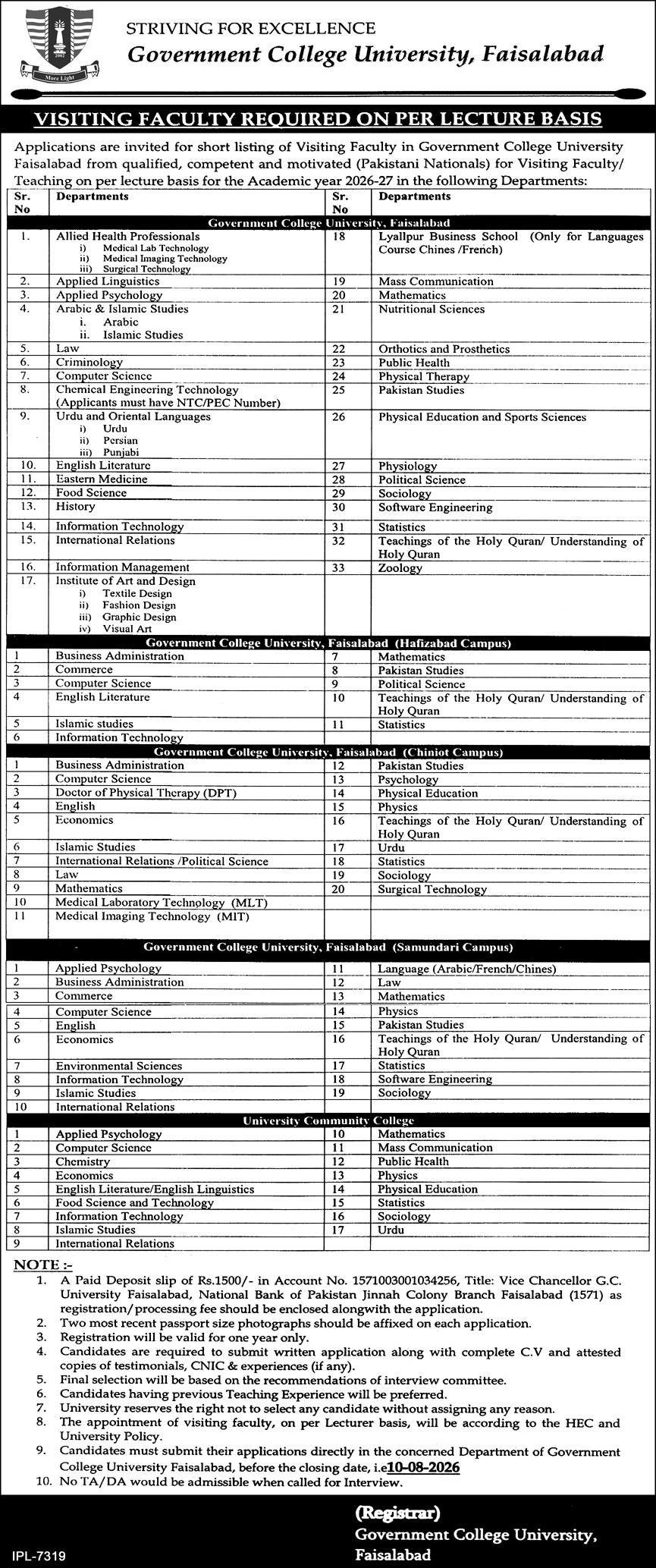 Government College University Faisalabad GCUF Jobs 2026 — original advertisement